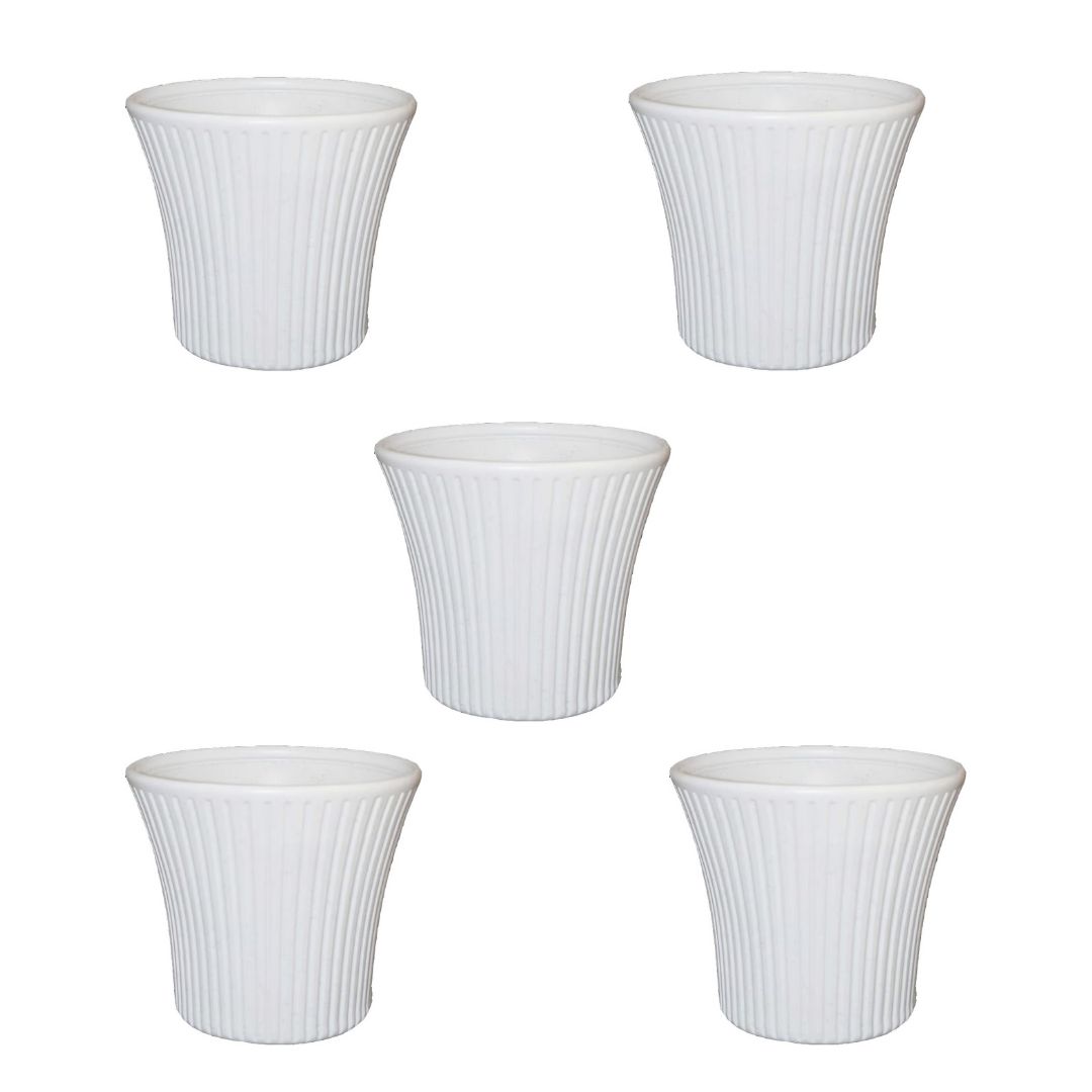 Set of 5 - 8 Inch White Sunrise Plastic Pot