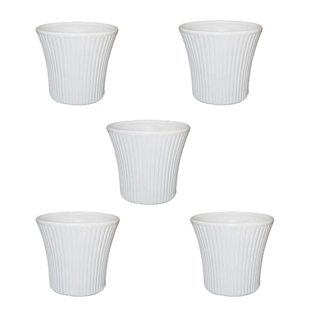Set of 5 - 8 Inch White Sunrise Plastic Pot