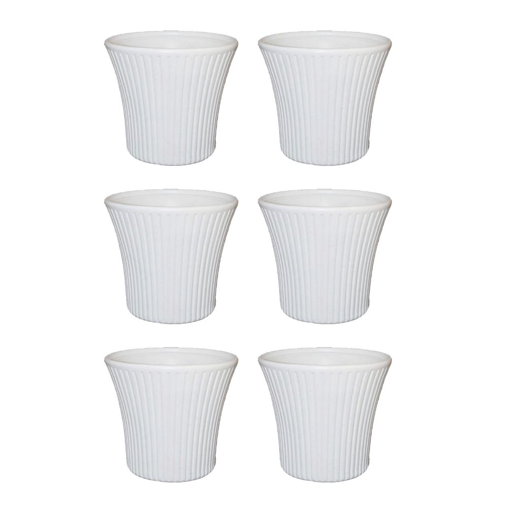 Set of 6 - 8 Inch White Sunrise Plastic Pot