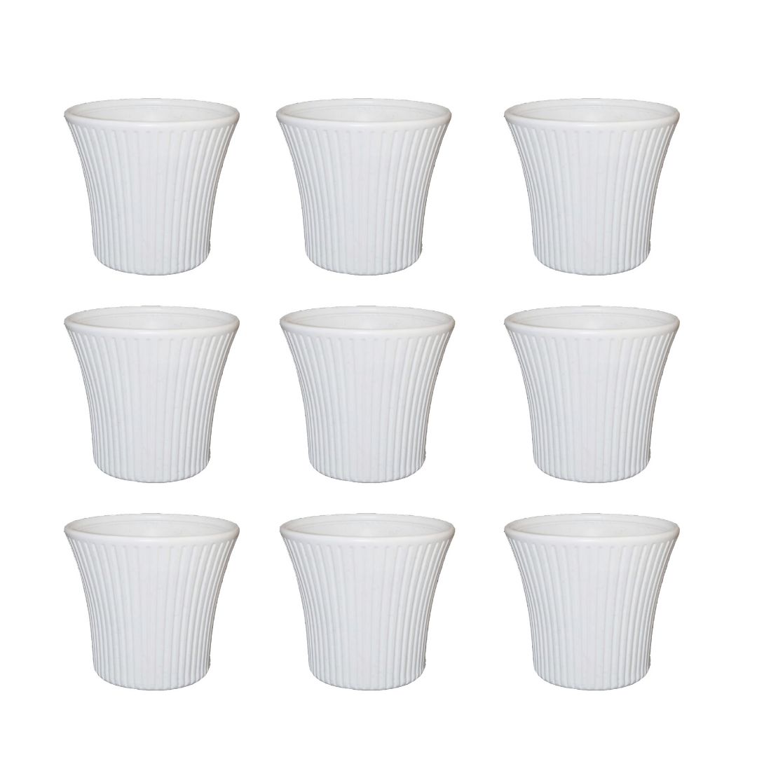 Set of 9 - 8 Inch White Sunrise Plastic Pot