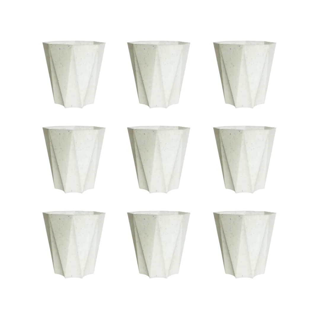 Set of 9 - 6 Inch Marble White Diamanti Plastic Pot