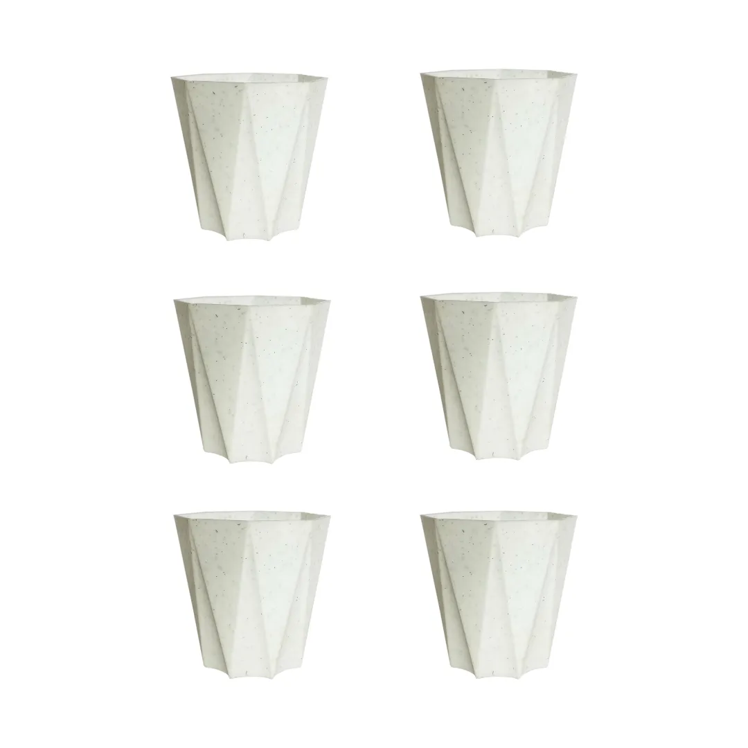 Set of 6 - 6 Inch Marble White Diamanti Plastic Pot