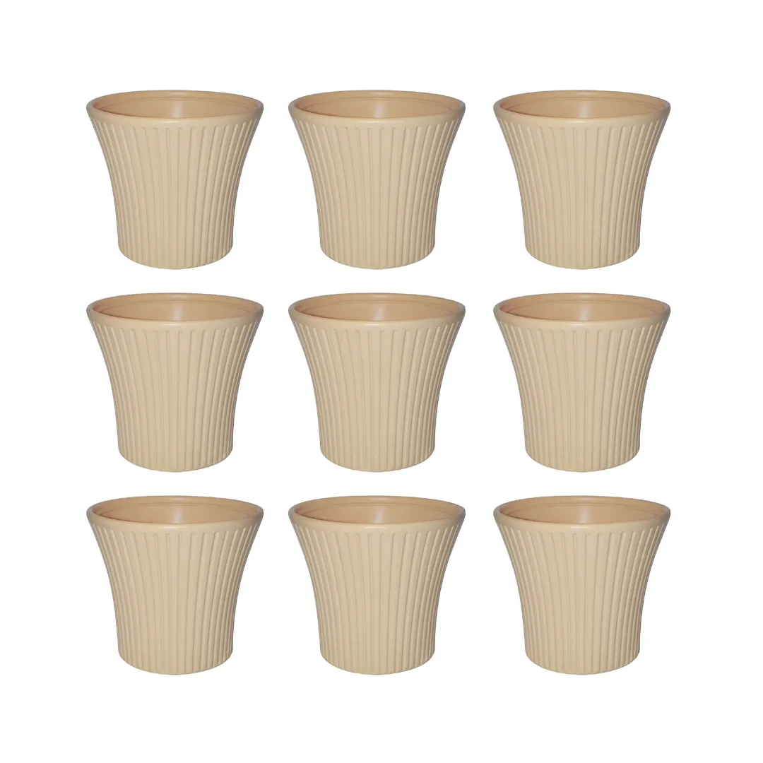 Set of 9 - 8 Inch Beige Sunrise Plastic Pot