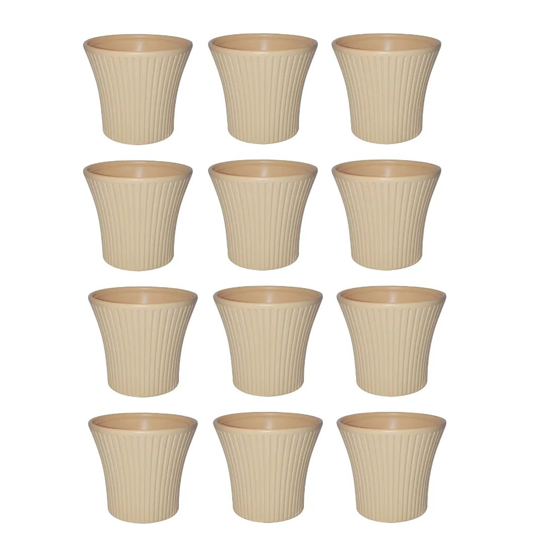 Set of 12 - 8 Inch Beige Sunrise Plastic Pot