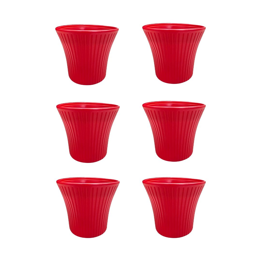 Set of 6 - 8 Inch Red Sunrise Plastic Pot