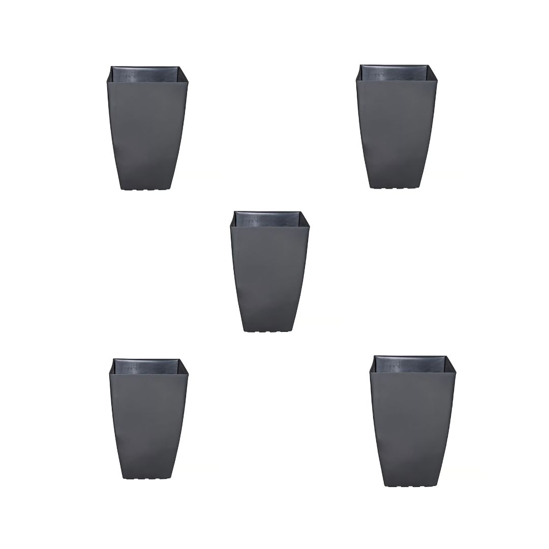 Set of 5 - 15 Inch Grey Square Tower Plastic Pot
