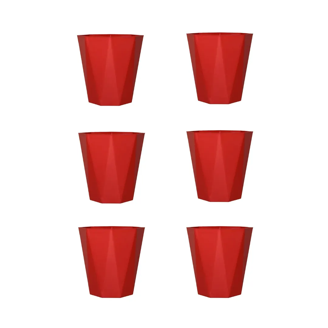 Set of 6 - 6 Inch Red Diamanti Plastic Pot