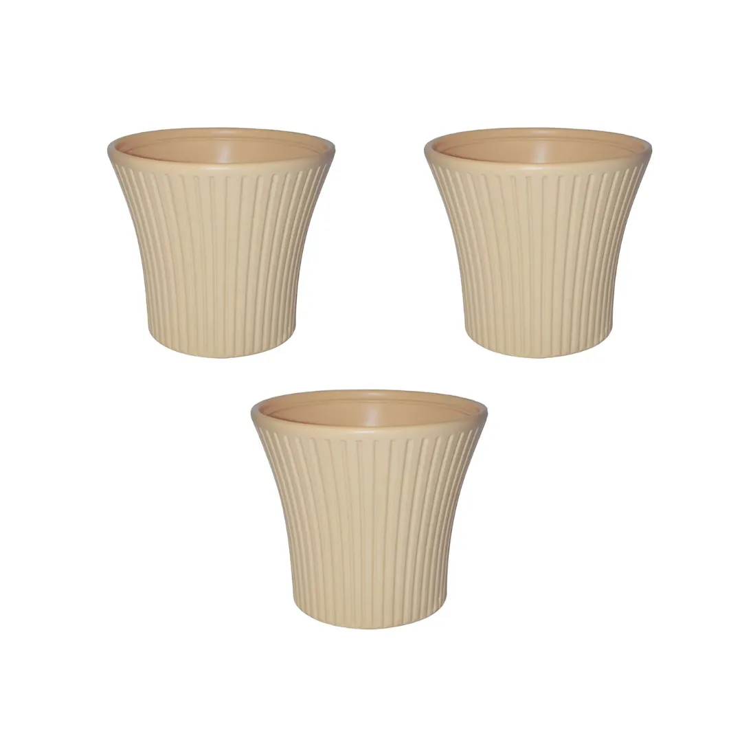 Set of 3 - 8 Inch Beige Sunrise Plastic Pot