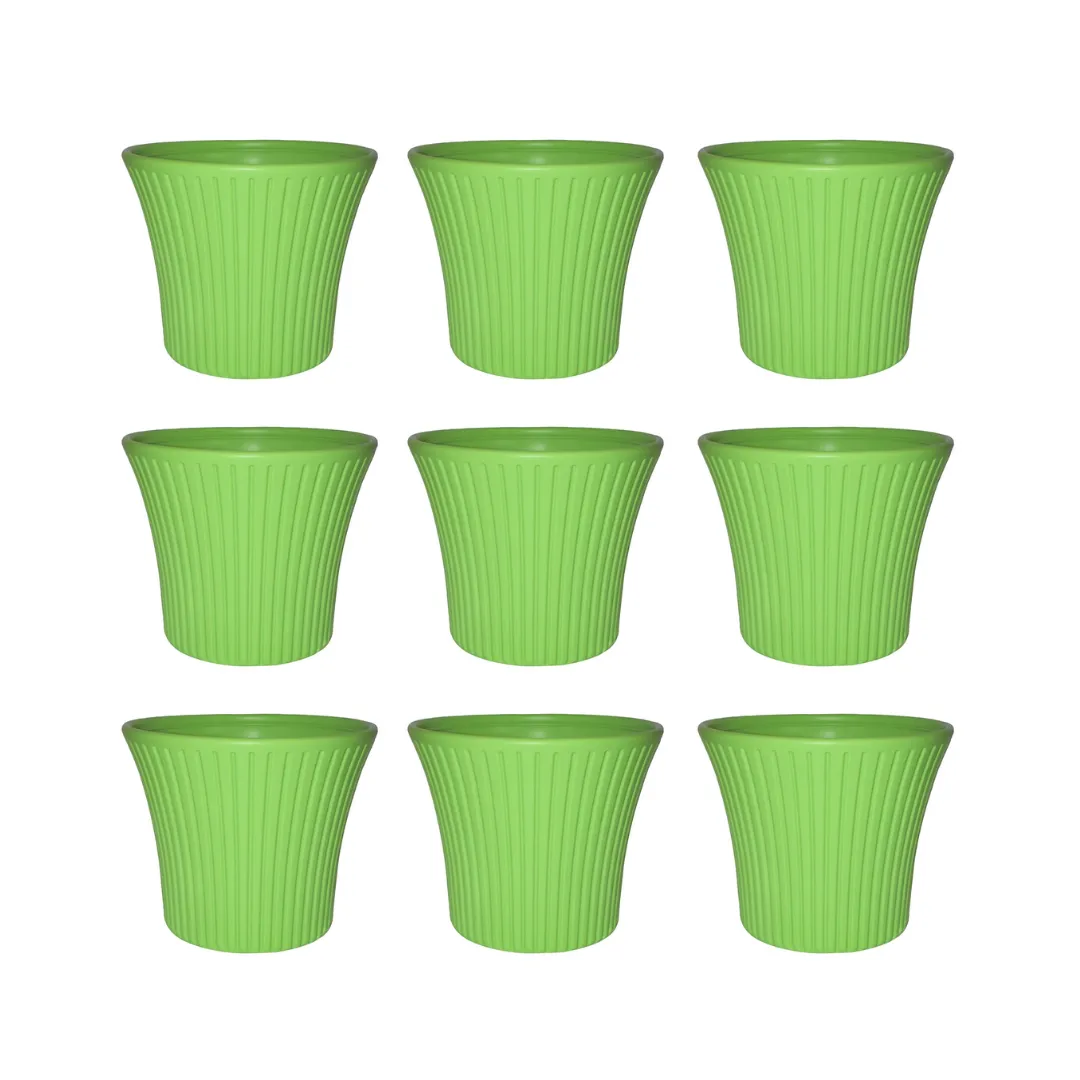 Set of 9 - 8 Inch Green Sunrise Plastic Pot