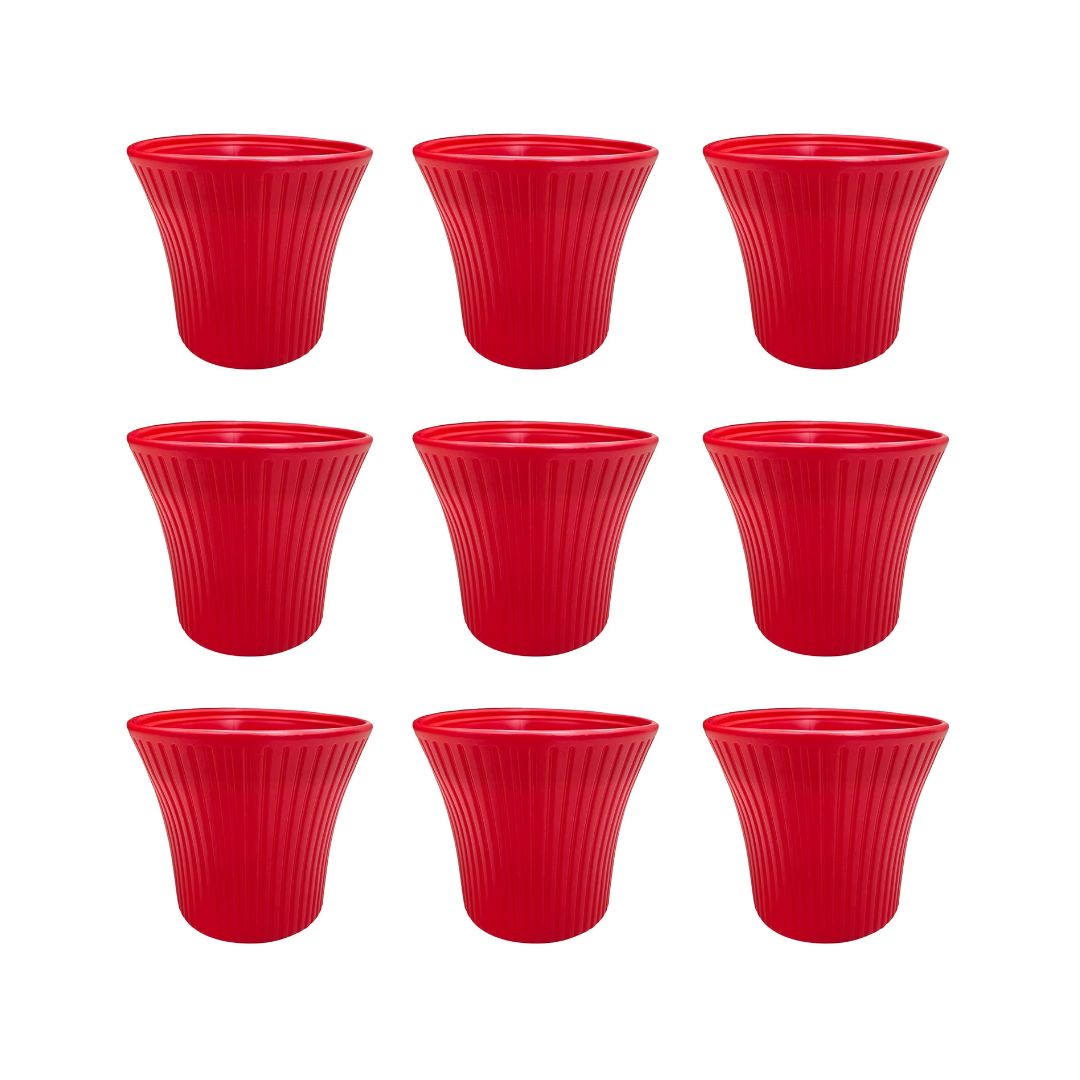 Set of 9 - 8 Inch Red Sunrise Plastic Pot