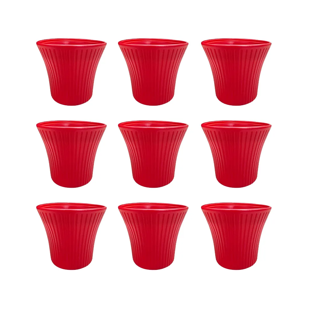 Set of 9 - 8 Inch Red Sunrise Plastic Pot