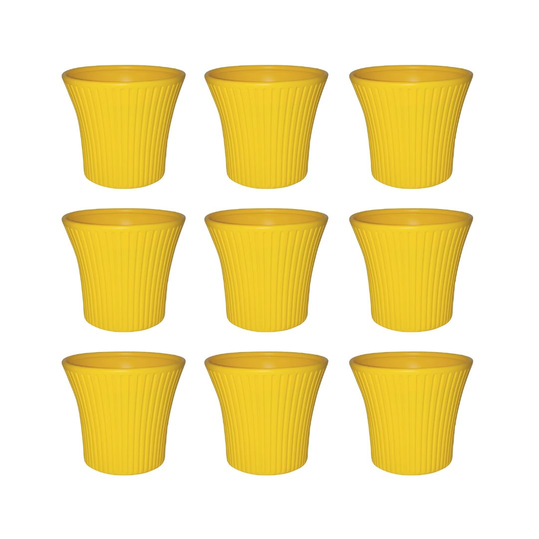 Set of 9 - 8 Inch Yellow Sunrise Plastic Pot