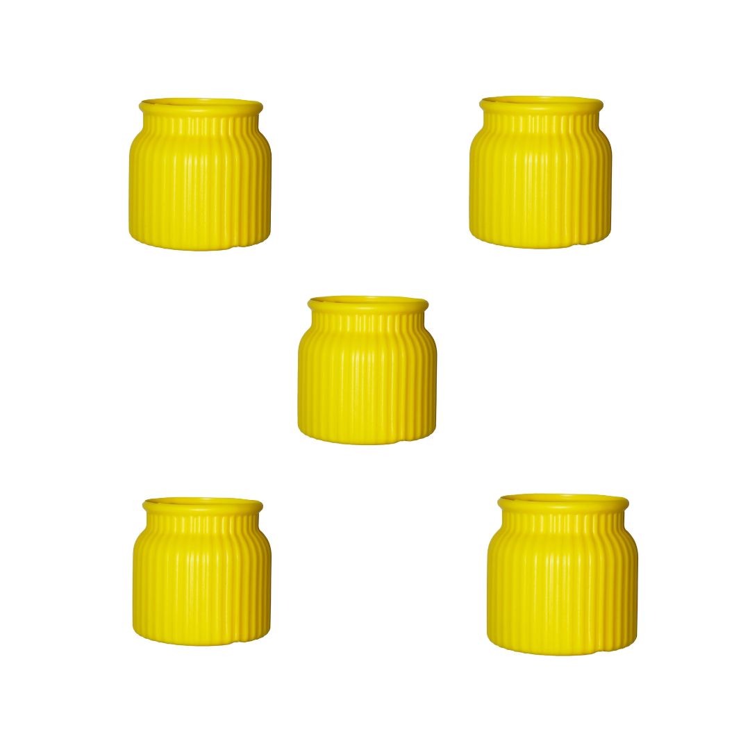 Set of 5 - 4 Inch Lemon Yellow Tesla Elvo Plastic Vase