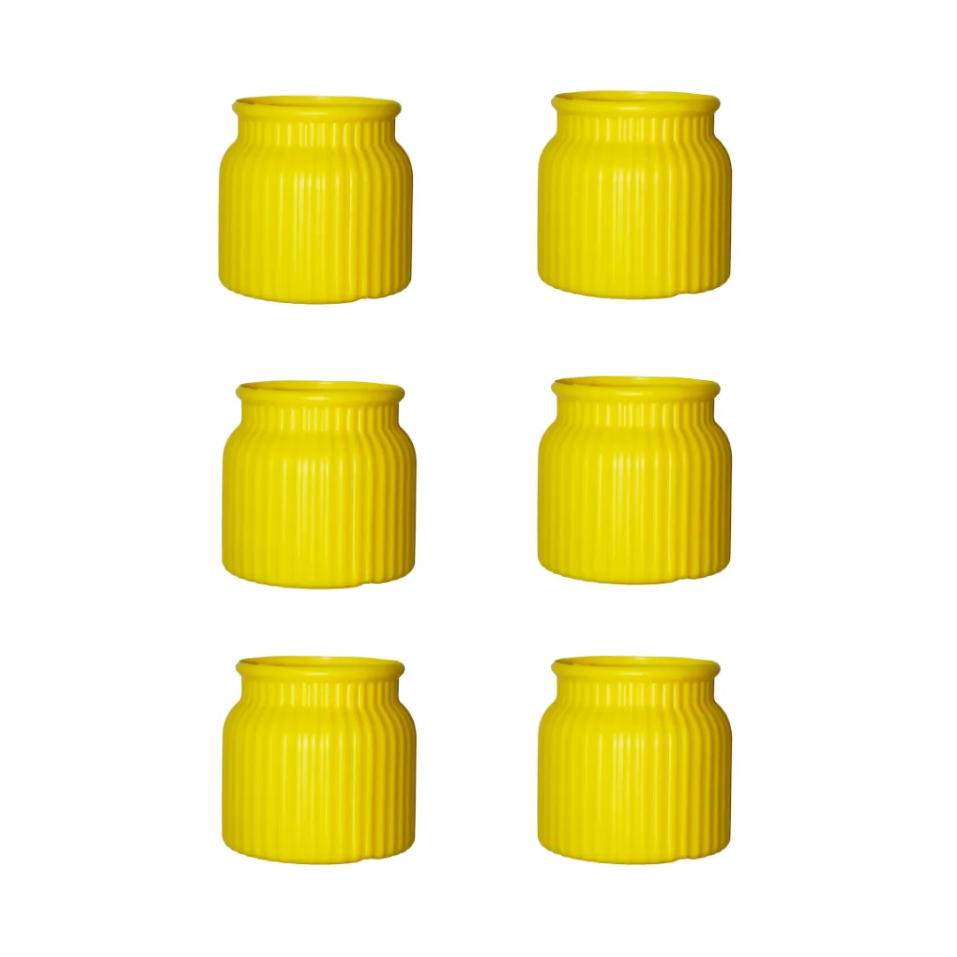 Set of 6 - 4 Inch Lemon Yellow Tesla Elvo Plastic Vase