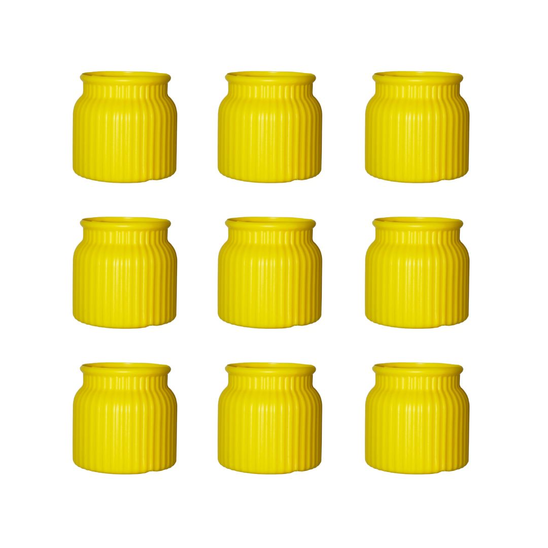 Set of 9 - 4 Inch Lemon Yellow Tesla Elvo Plastic Vase