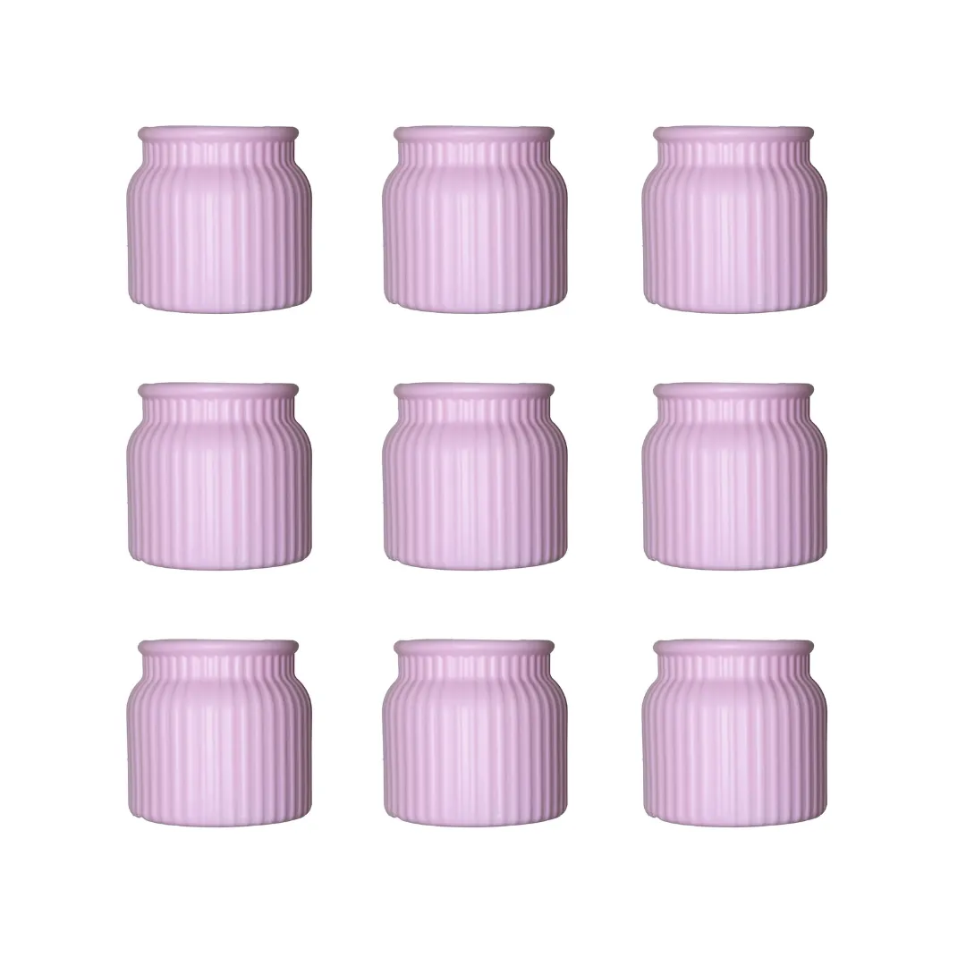Set of 9 - 4 Inch Purple Lilac Puff Tesla Elvo Plastic Vase