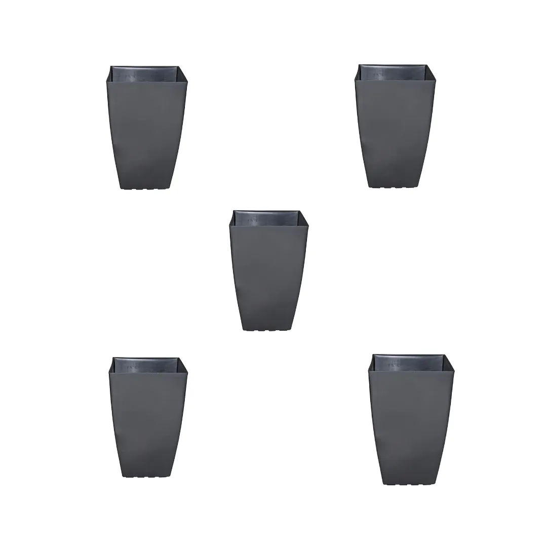 Set of 5 - 15 Inch Grey Square Tower Plastic Pot