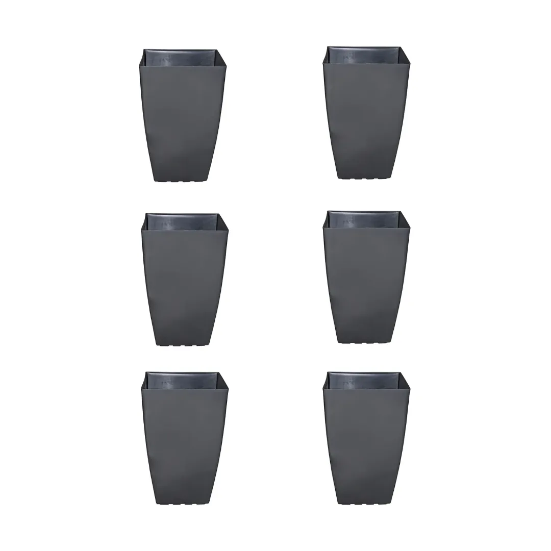 Set of 6 - 15 Inch Grey Square Tower Plastic Pot