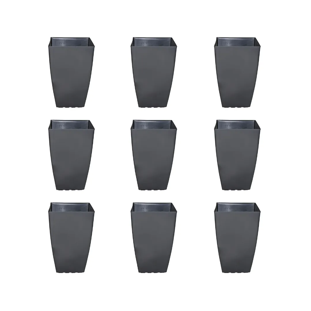 Set of 9 - 15 Inch Grey Square Tower Plastic Pot