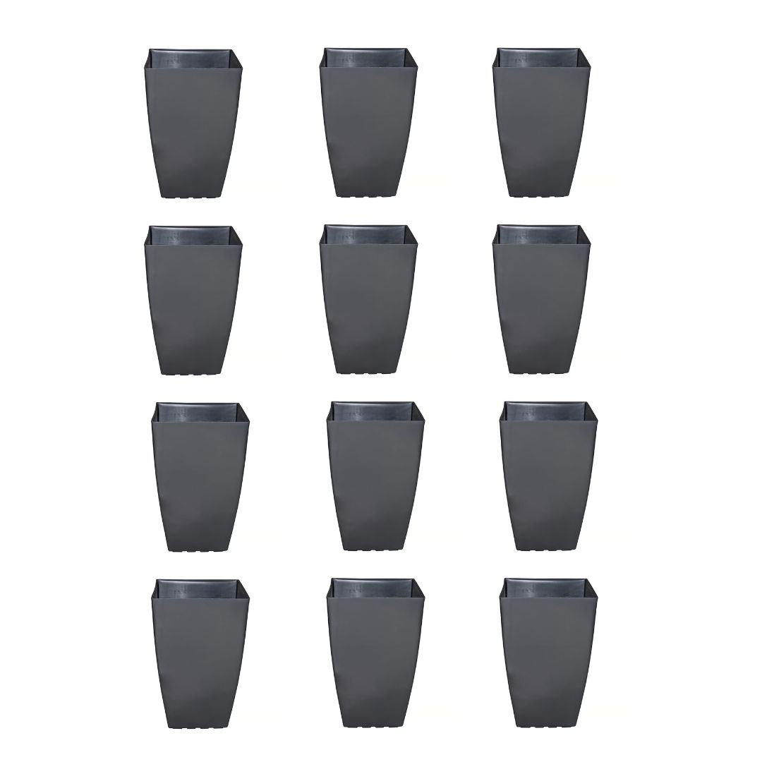 Set of 12 - 15 Inch Grey Square Tower Plastic Pot