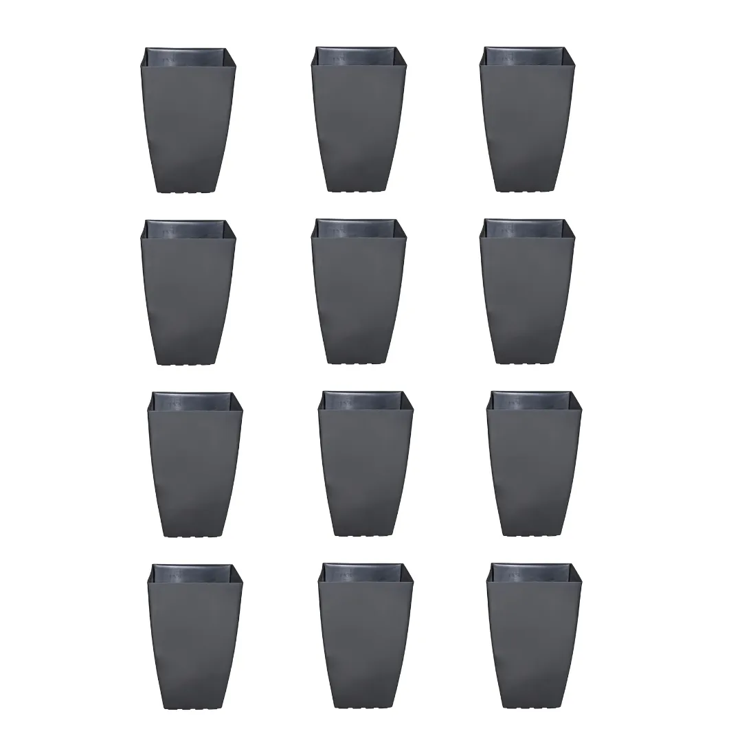 Set of 12 - 15 Inch Grey Square Tower Plastic Pot