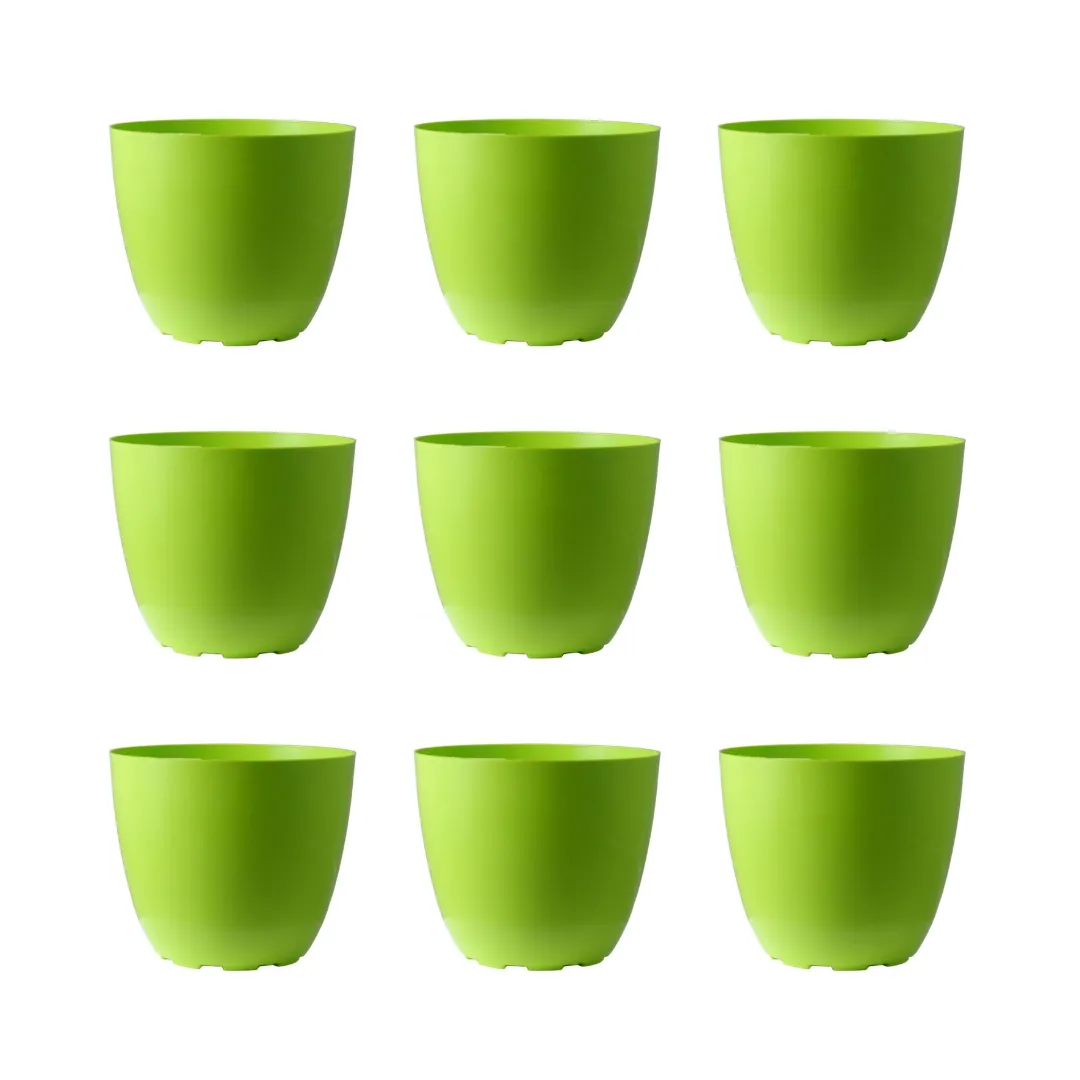 Set of 9 - 4 Inch Green Premium Orchid Round Plastic Pot