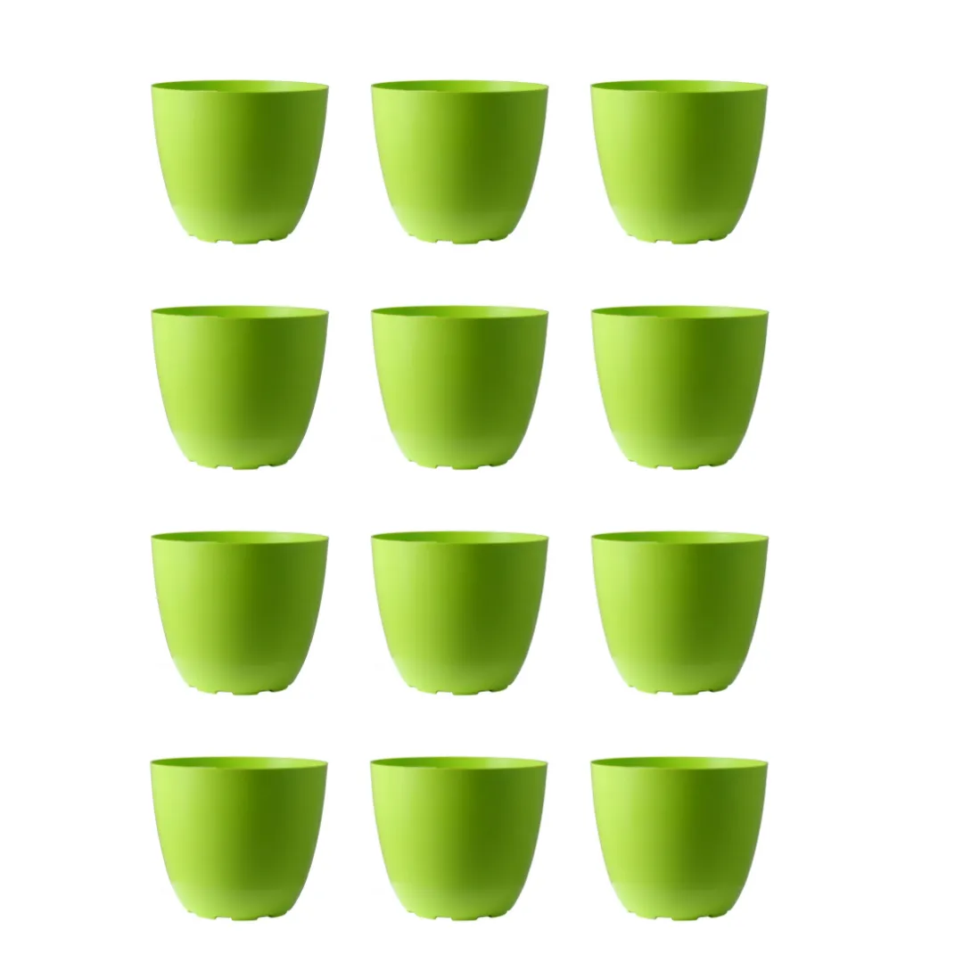 Set of 12 - 4 Inch Green Premium Orchid Round Plastic Pot