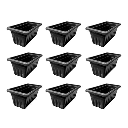 Buy Set of 9 - 14 Inch Black Premium Jupiter Rectangular Window Plastic Pot Online | Urvann.com