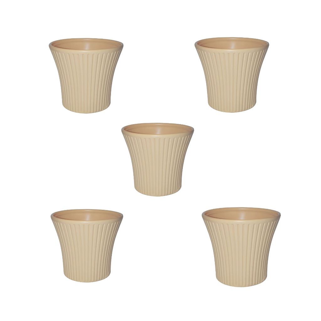 Set of 5 - 8 Inch Beige Sunrise Plastic Pot