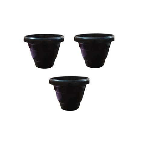 Set of 3 - 8 Inch Black Classy Plastic Pot