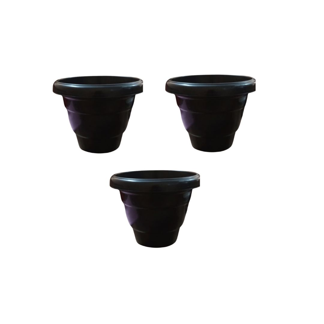 Set of 3 - 8 Inch Black Classy Plastic Pot