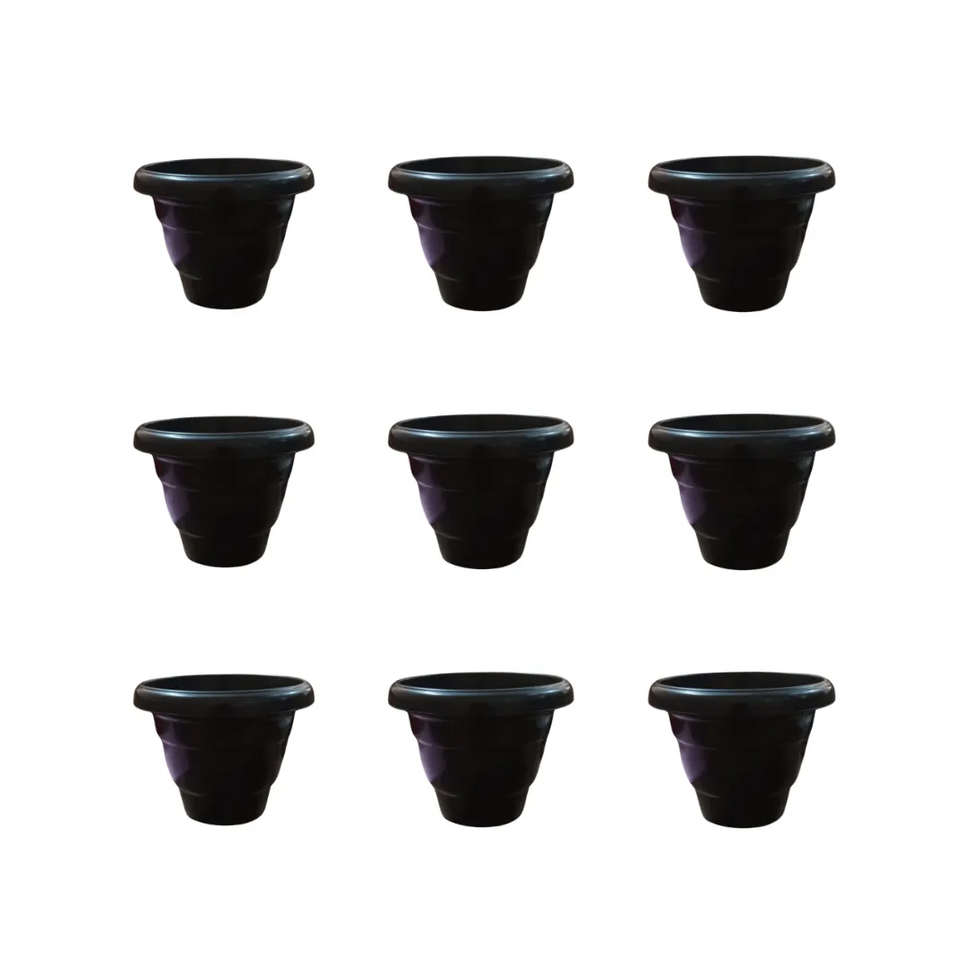 Set of 9 - 8 Inch Black Classy Plastic Pot