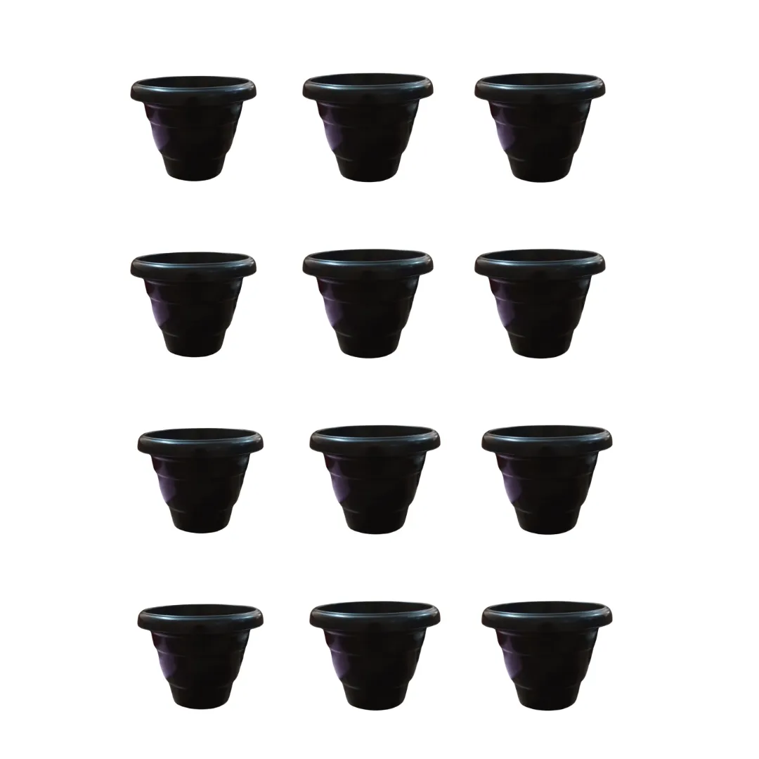 Set of 12 - 8 Inch Black Classy Plastic Pot