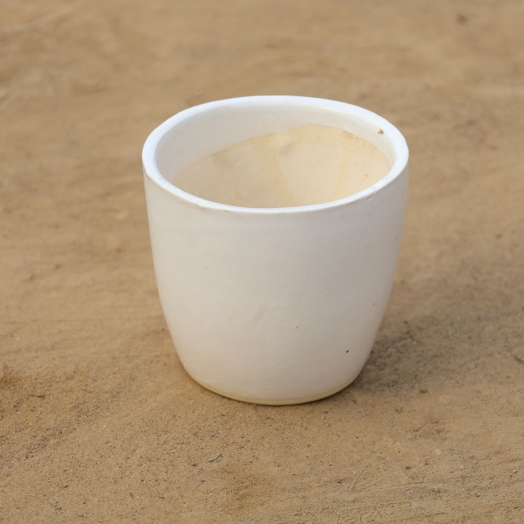 4 Inch Classy White Round Ceramic Pot