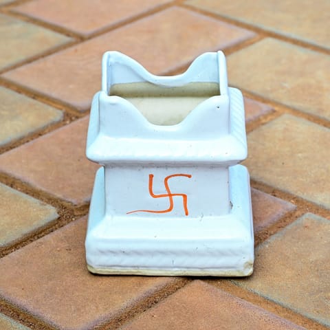 4 Inch Classy White Tulsi Designer Ceramic Pot