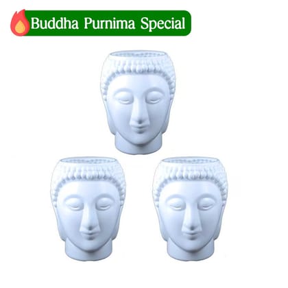 Buddh Purnima Special - Set of 03 - 6 Inch White Premium Buddha Plastic Pot