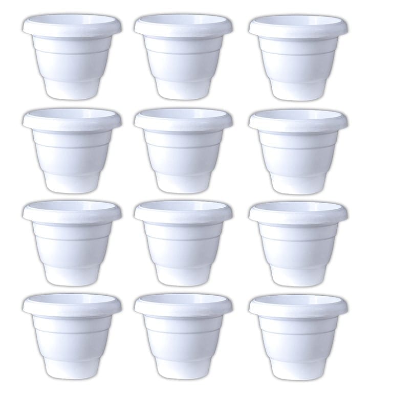 Set of 12 - 10 Inch White Classy Plastic Pot