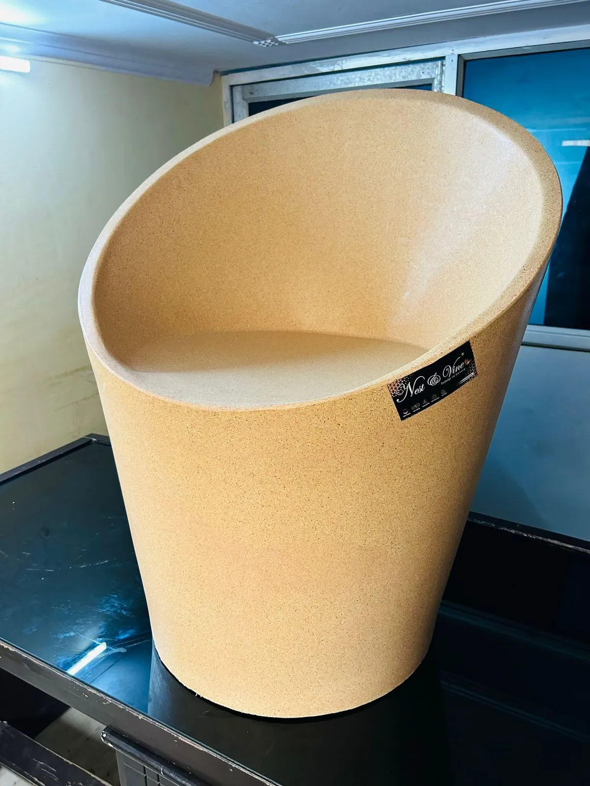 Beige Modern Circular Bucket Chair with Cushioned Seat (27X33) - Unbreakable, Rust-Free,Comfortable Accent Chair for Home or Office with 5 Yrs Warranty - 1Pcs