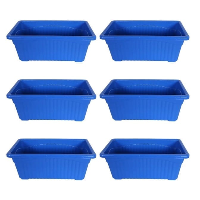 Set of 6 - 14 Inch Blue Premium Jupiter Rectangular Window Planter