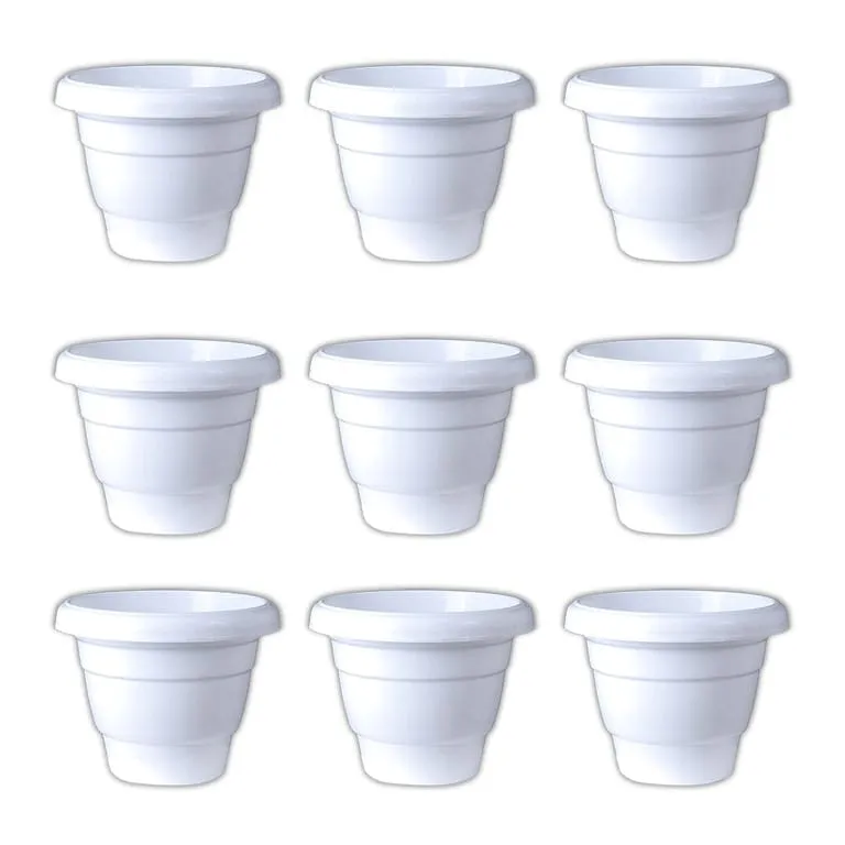 Set of 09 - 10 Inch White Classy Plastic Pot