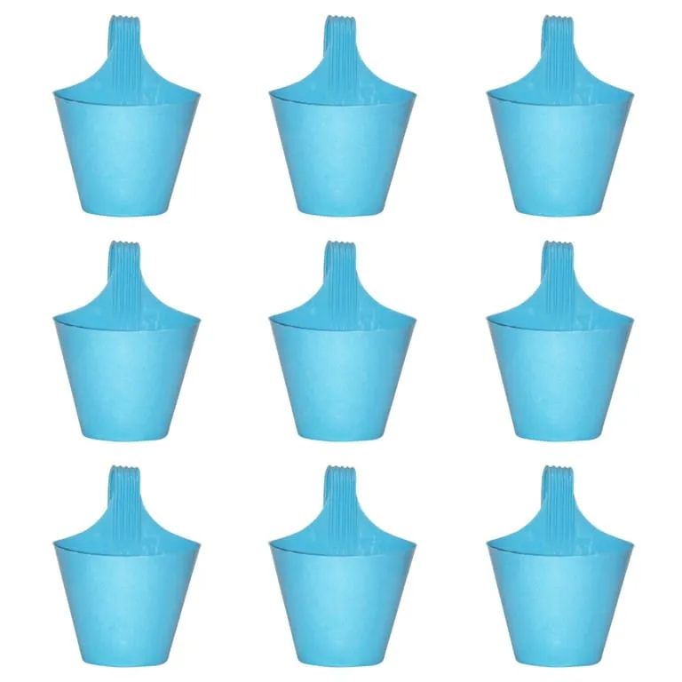 Set of 9 - 8 Inch Blue Marble Single Hook Hanging Plastic Pot
