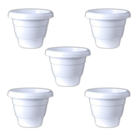 Set of 05 - 12 Inch White Classy Plastic Pot
