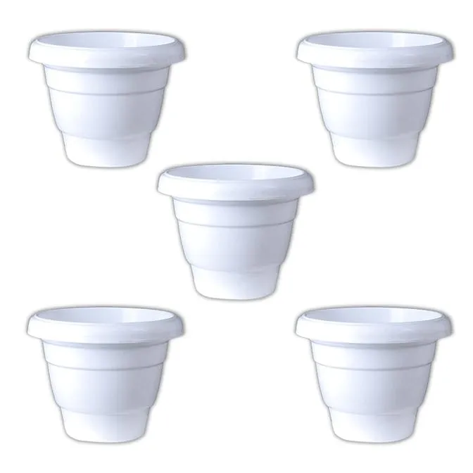 Set of 05 - 12 Inch White Classy Plastic Pot