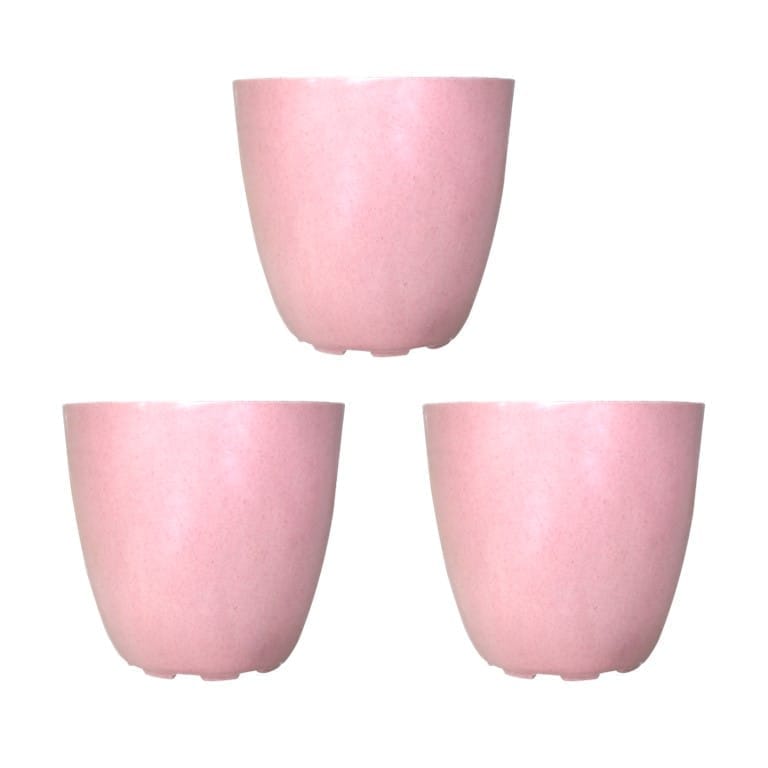 Set of 03 - 10 Inch Pink Marble Premium Orchid Round Plastic Pot