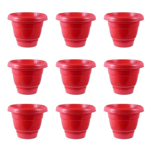 Set of 09 - 8 Inch Terracotta Red Classy Plastic Pot