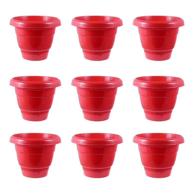 Set of 09 - 8 Inch Terracotta Red Classy Plastic Pot