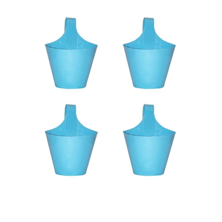 Set of 4 - 8 Inch Blue Marble Single Hook Hanging Plastic Pot