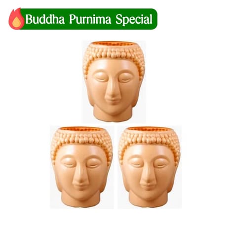 Set of 3 - 6 Inch Beige Premium Buddha Plastic Pot