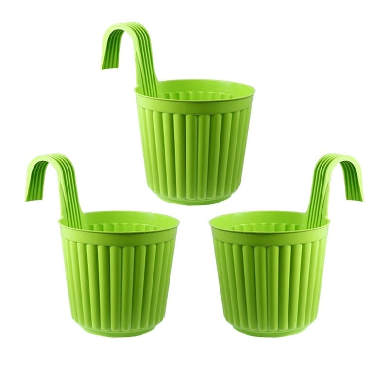 Buy Set of 03 - 7 Inch Green Railing Single Hook Hanging Plastic Pot Online | Urvann.com Set of 03 - 7 Inch Green Railing Single Hook Hanging Plastic Pot