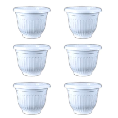Set of 06 - 8 Inch White Olive Plastic Pot